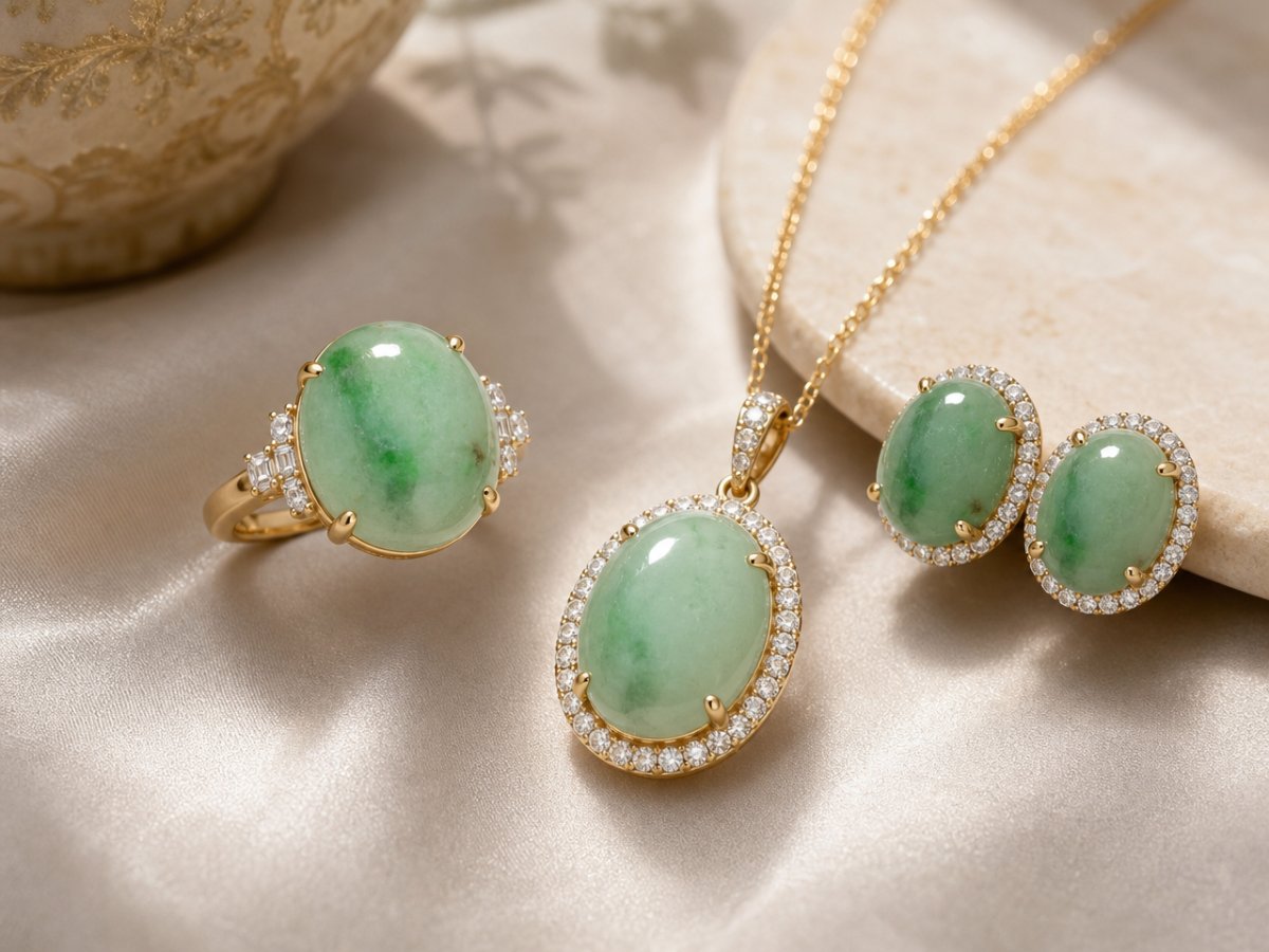 Gemas de jade mostradas en joyería