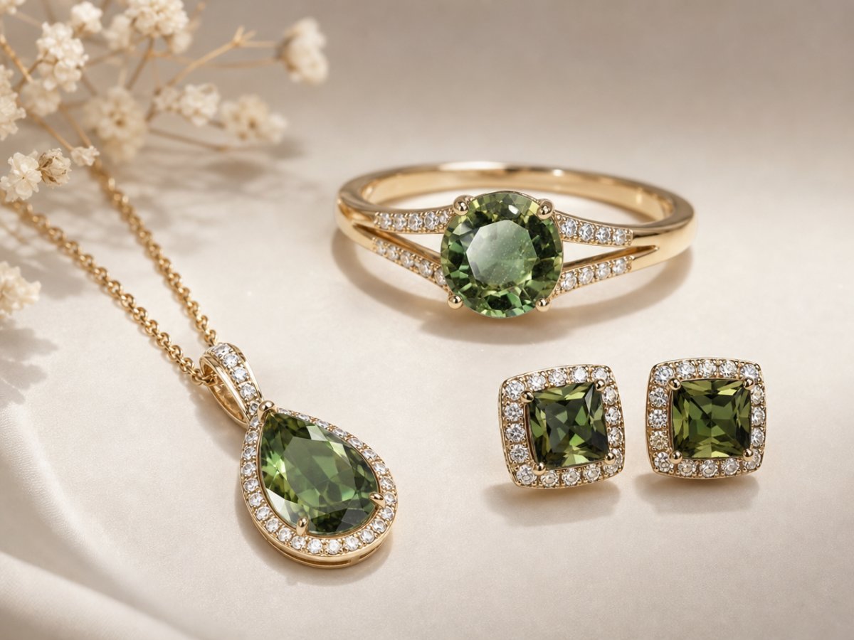 Gemas de Kornerupine mostradas en joyería