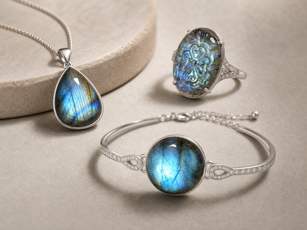 Gemas naturales mostradas en joyería