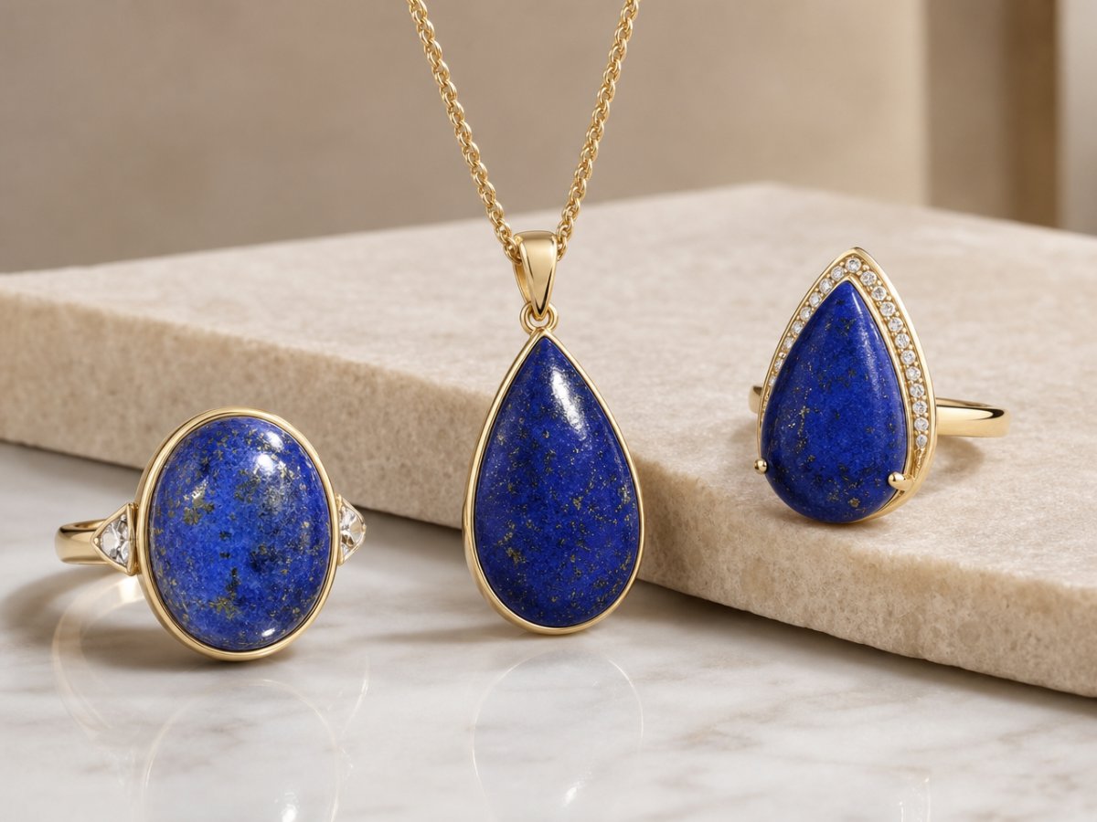 Gemas de lapislázuli mostradas en joyería