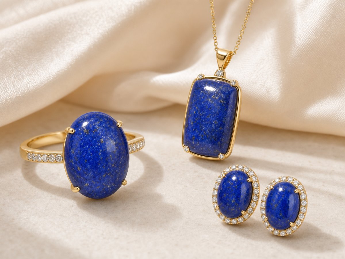 Gemas de lapislázuli mostradas en joyería