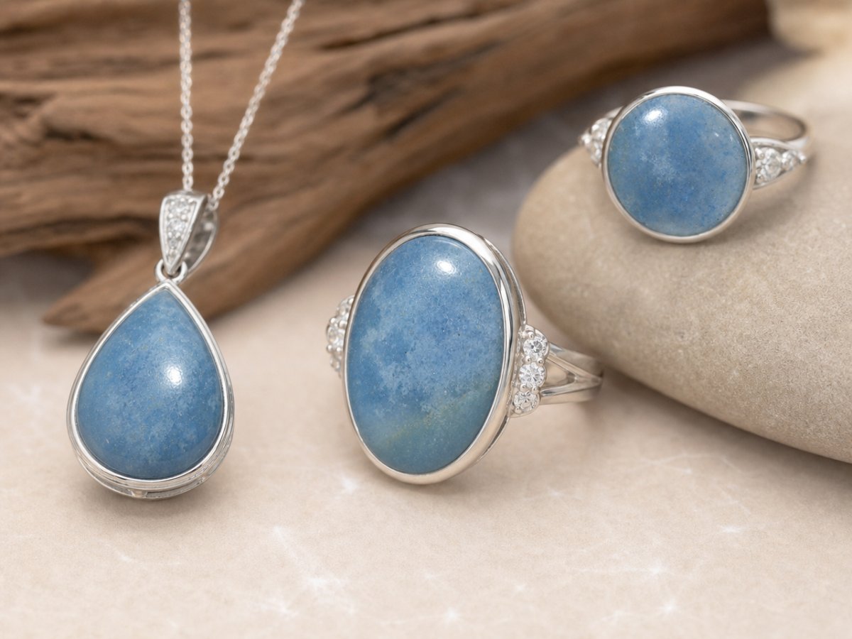 Gemas de lazulita mostradas en joyería