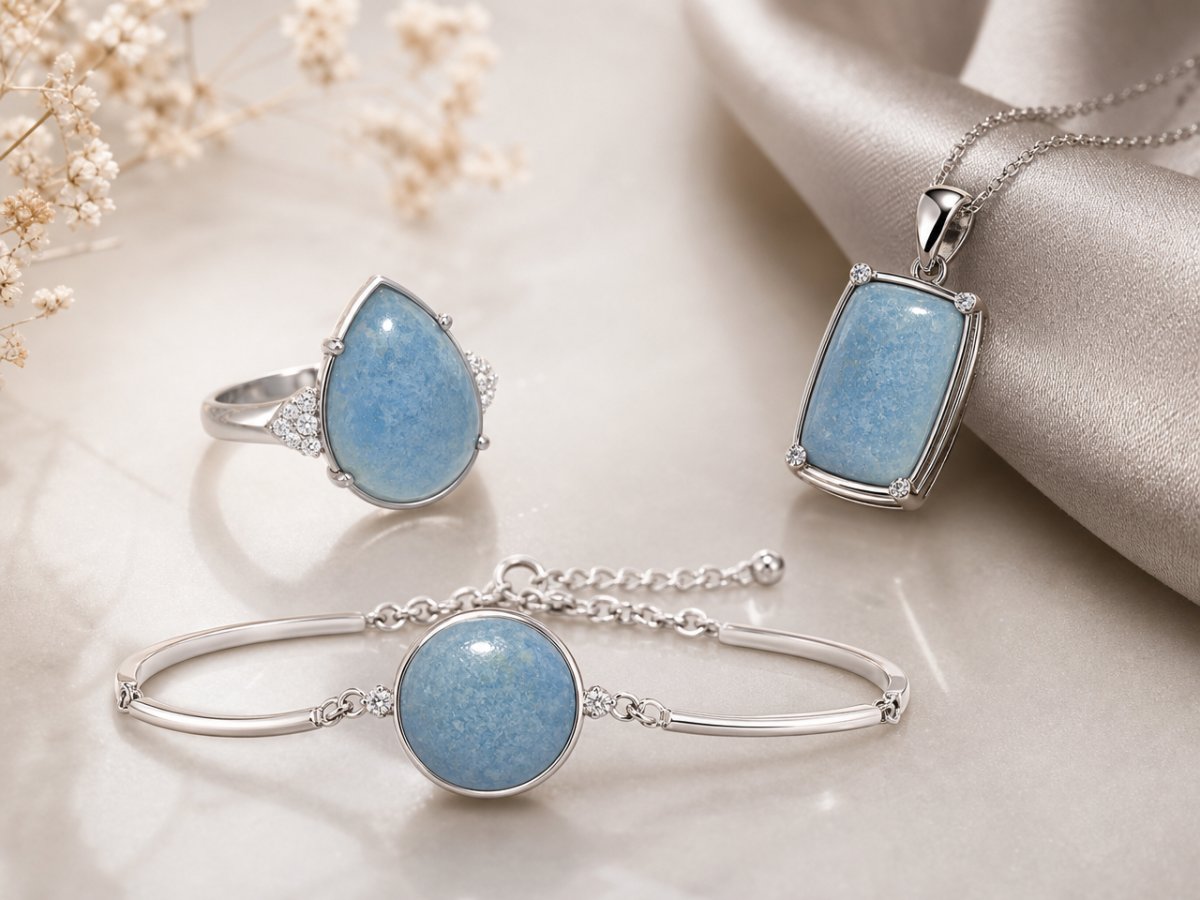 Gemas de lazulita mostradas en joyería