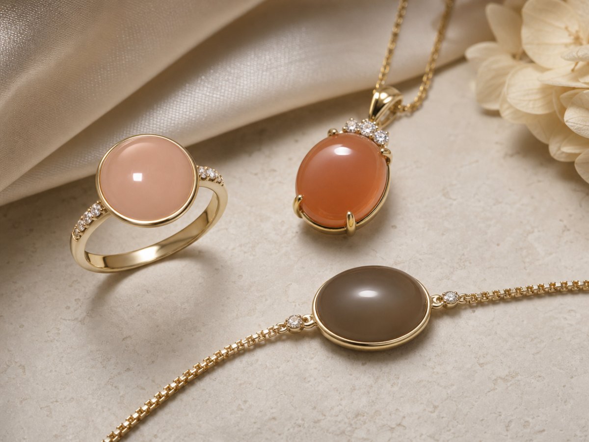 Gemas de piedra lunar mostradas en joyería