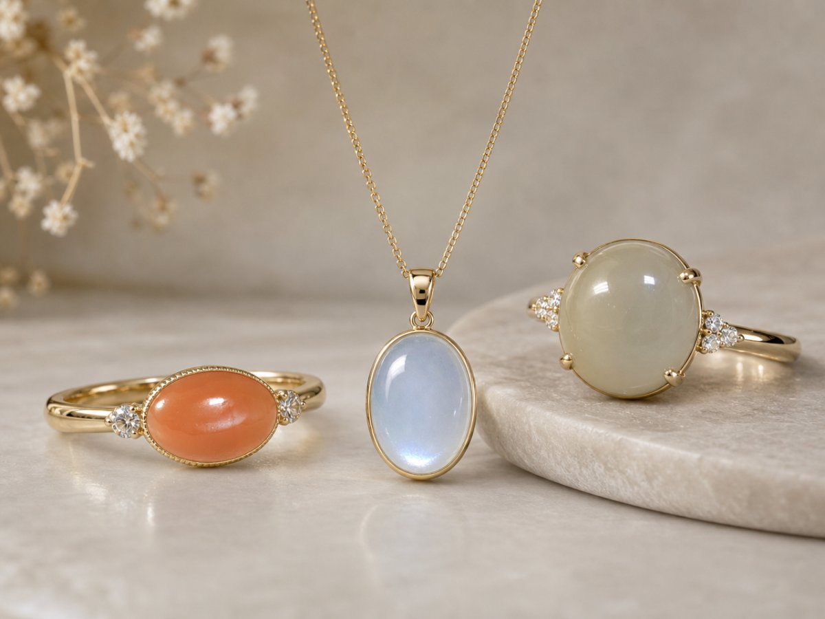 Gemas naturales mostradas en joyería
