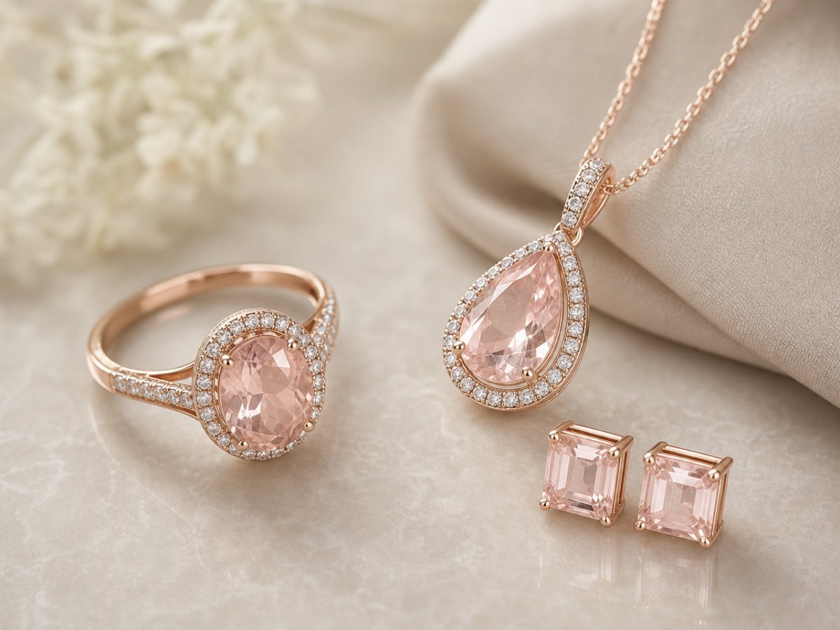 Gemas de morganita mostradas en joyería
