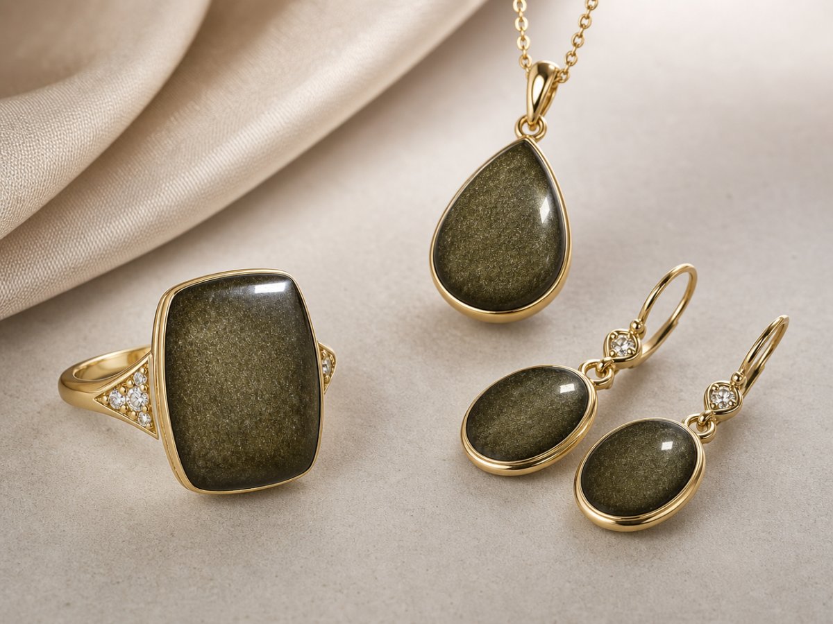 Gemas de obsidiana mostradas en joyería