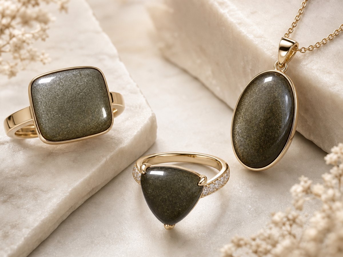 Gemas de obsidiana mostradas en joyería