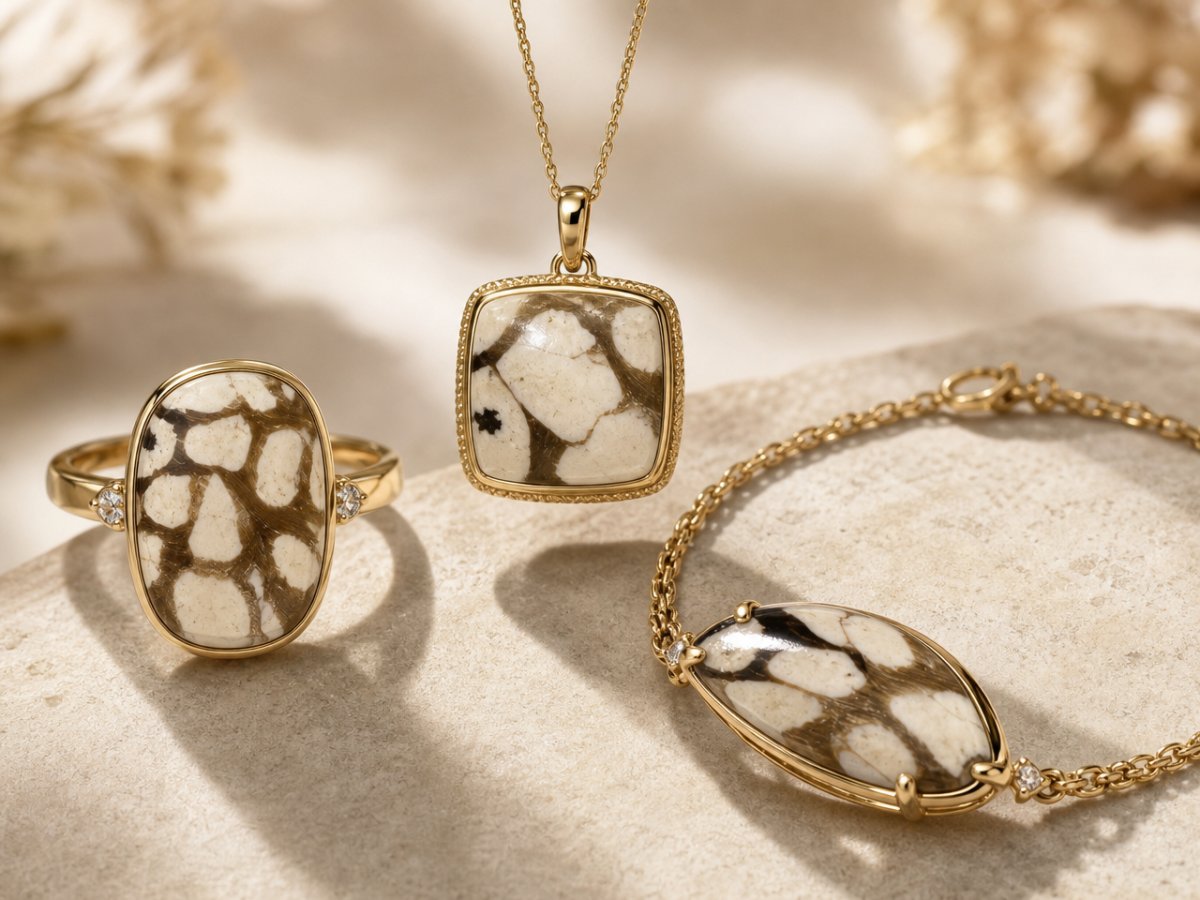 Piedras preciosas de madera de cacahuete mostradas en joyería