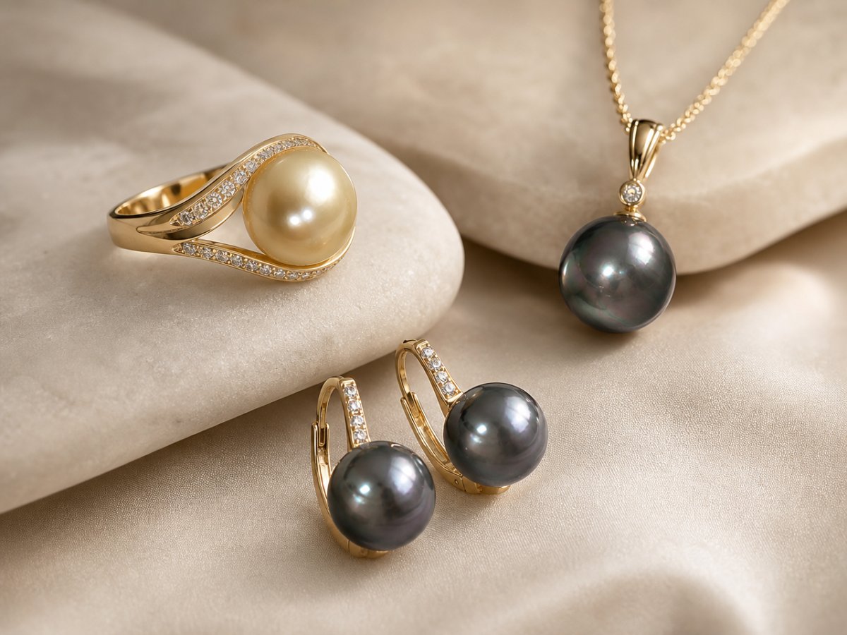 Gemas de perlas mostradas en joyería
