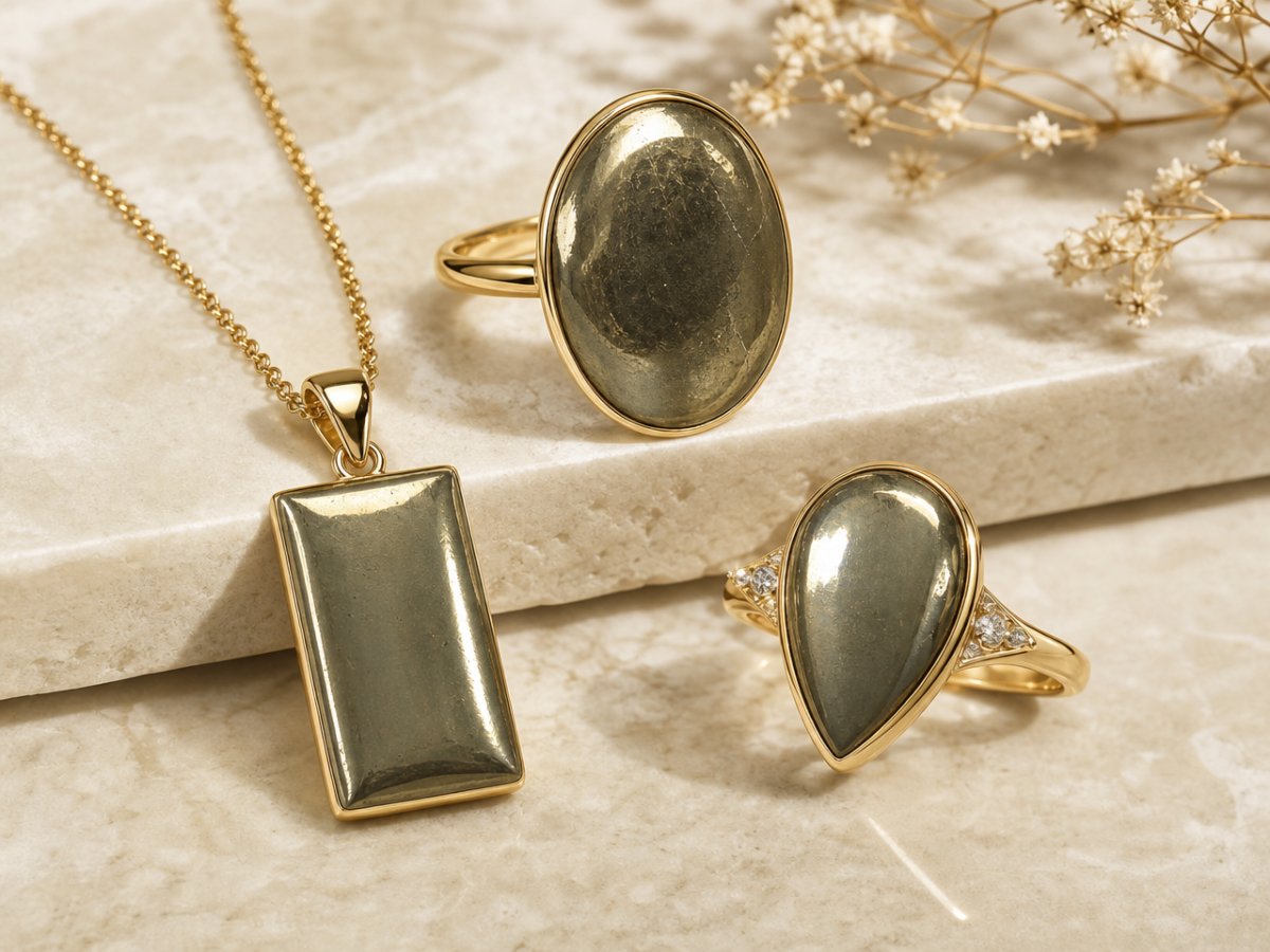 Gemas de pirita mostradas en joyería