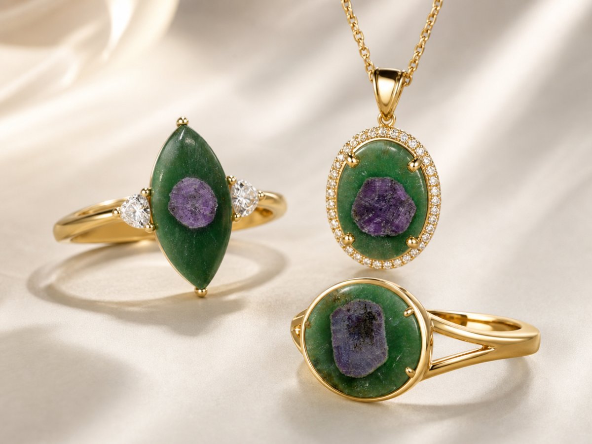 Gemas de rubí en fuchita mostradas en joyería