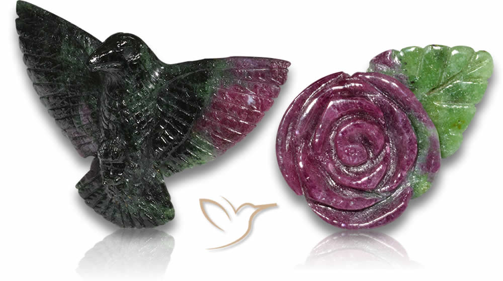 Rubí en tallas de piedras preciosas de zoisita