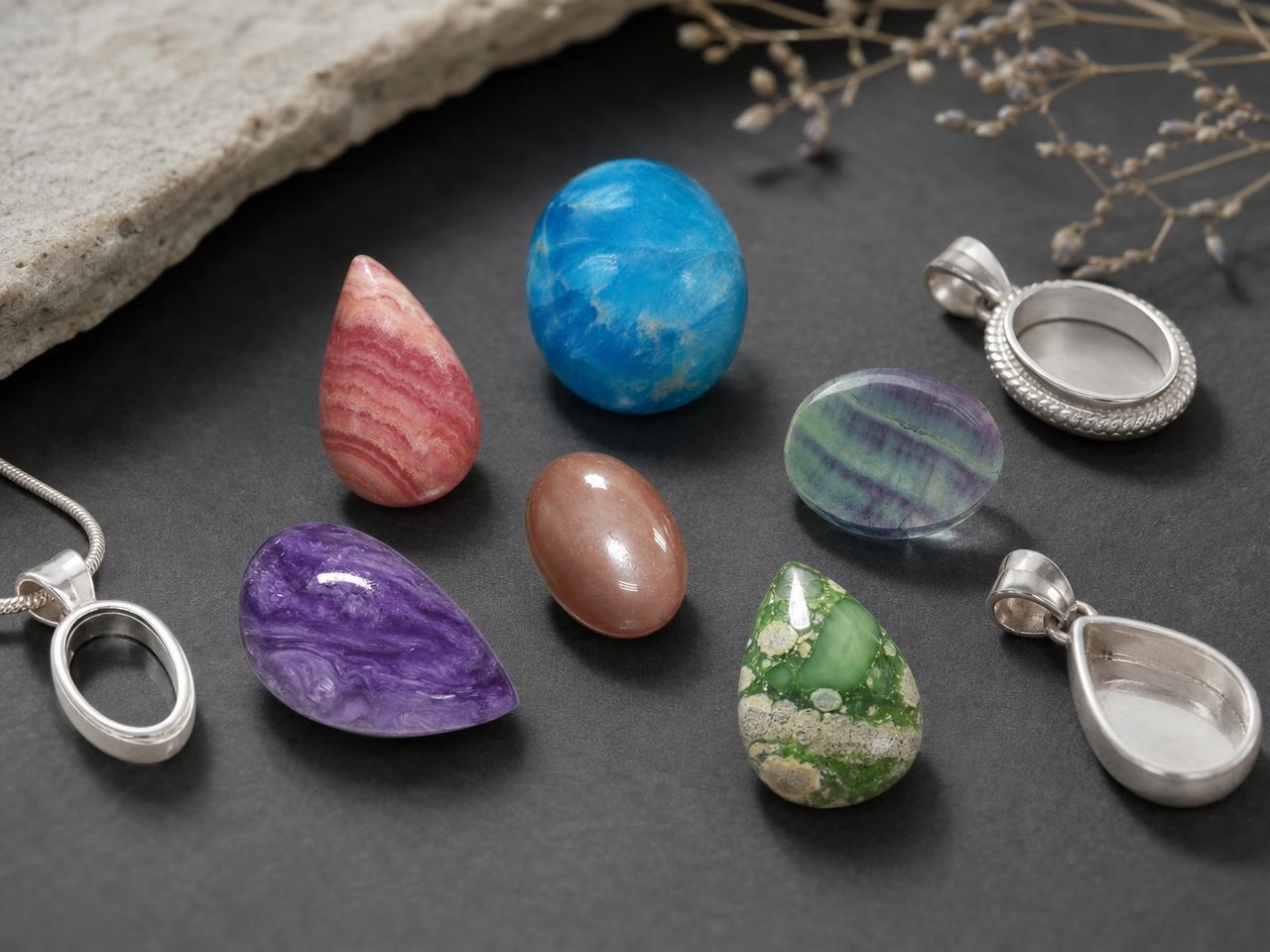 Piedras preciosas sueltas y blandas, adecuadas para diseños de joyería con colgantes.