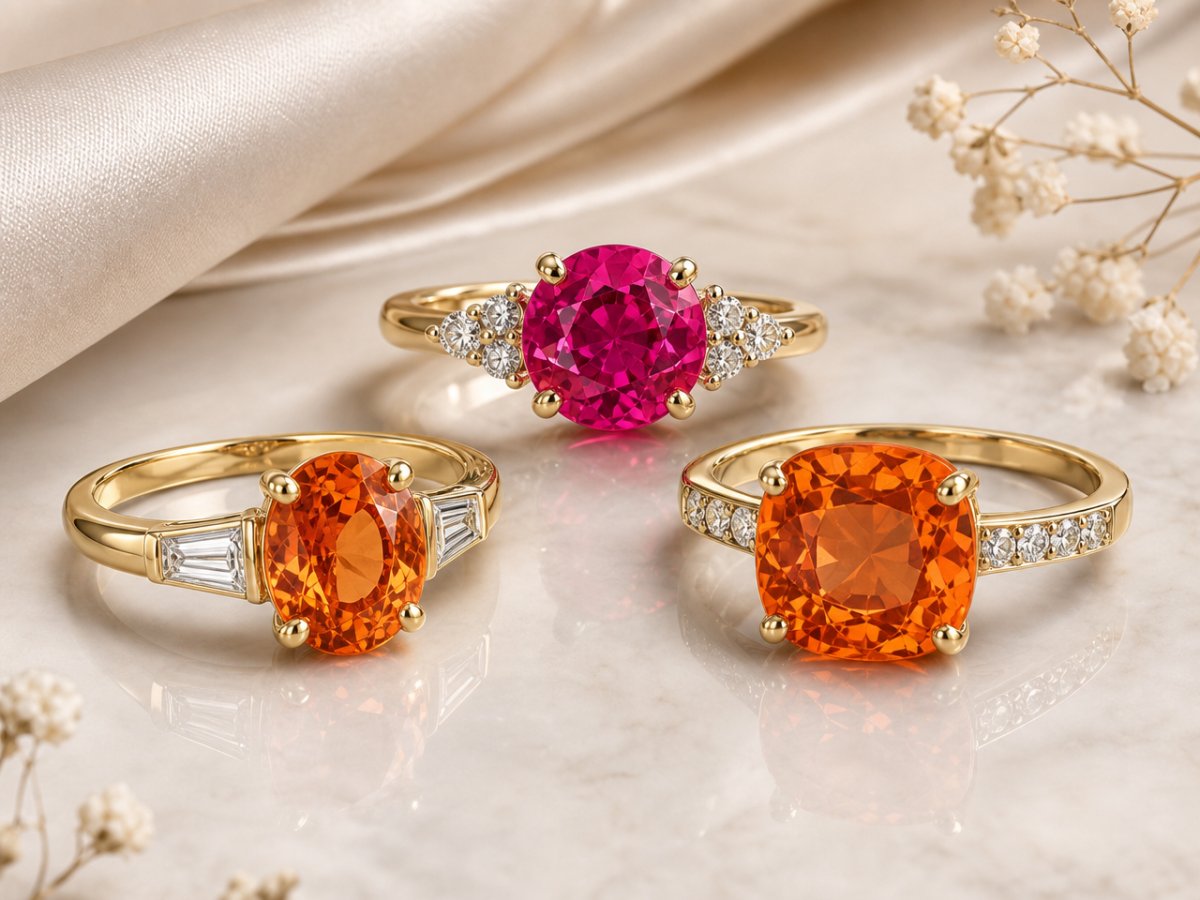 Gemas de zafiro Songea mostradas en joyería
