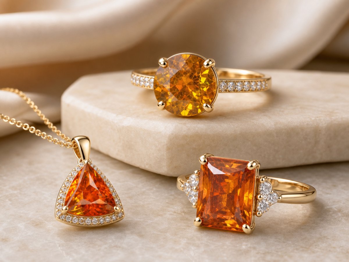 Gemas de esfalerita mostradas en joyería