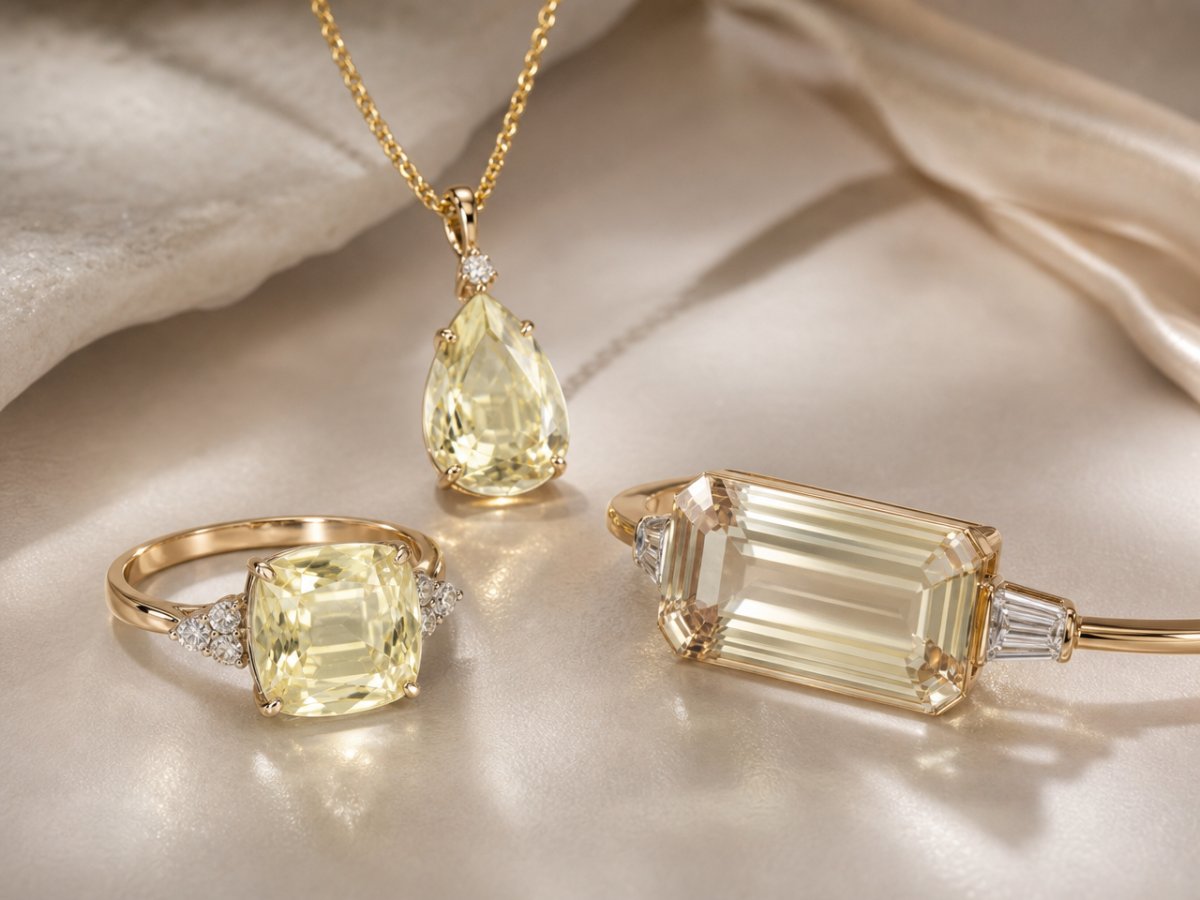 Gemas de espodumeno mostradas en joyería