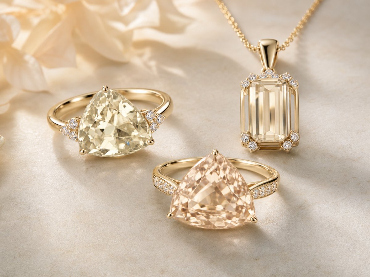 Gemas de espodumeno mostradas en joyería