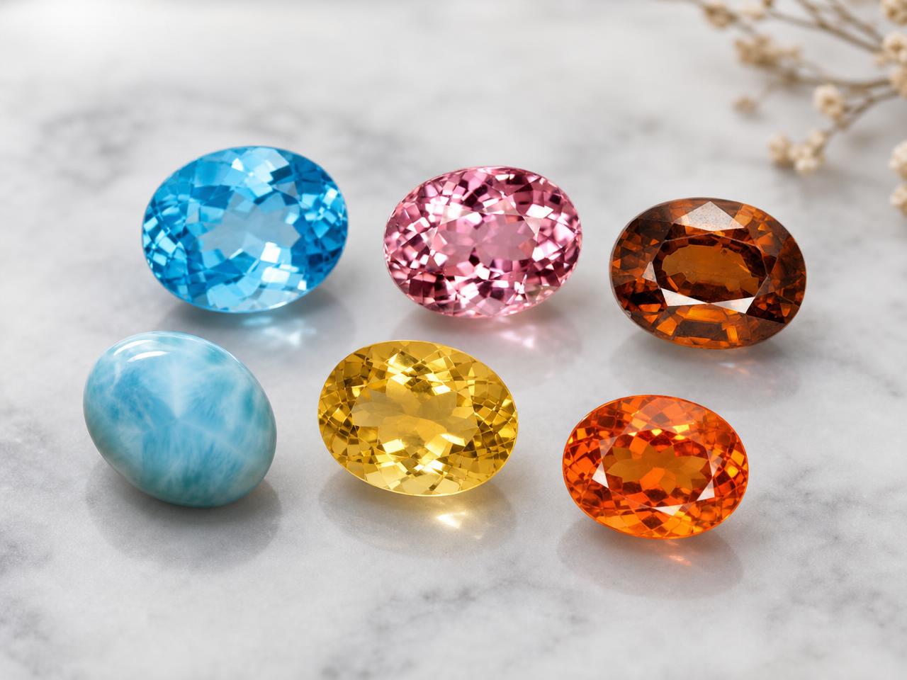 Gemas ovaladas naturales sueltas de 8x6 mm en colores surtidos.