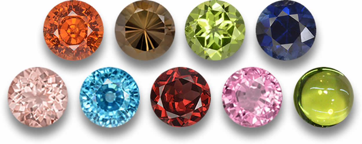 Selección de gemas redondas naturales sueltas de 5 mm.