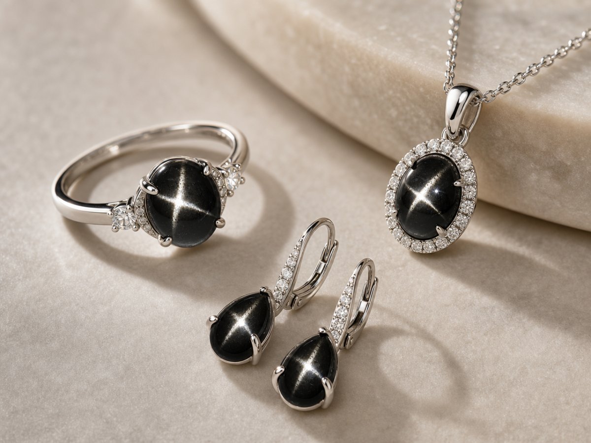 Gemas de diópsido estrellado mostradas en joyería