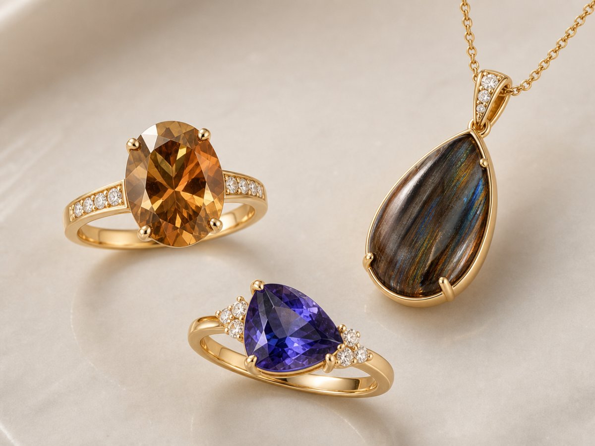 Gemas naturales mostradas en joyería