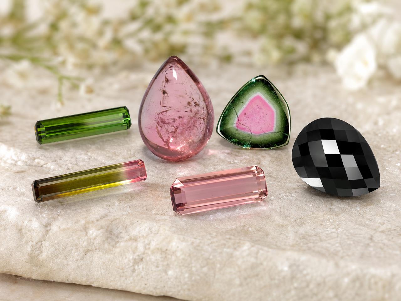 Gemas de turmalina sueltas para diseños de joyería con colgantes.