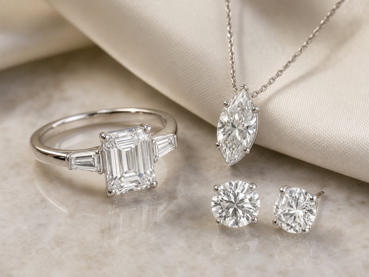 Gemas de diamante blanco mostradas en joyería