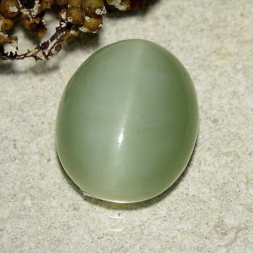 6.24ct Natural Verde claro Ojo de Gato Actinolita, Ovalada, Translúcido