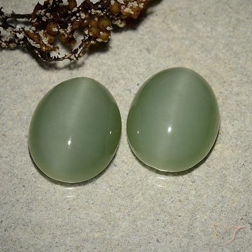 Gemas de Ojo de Gato Actinolita Medium Light-Green natural de 12.17 ct, Corte Óvalo, Translúcido