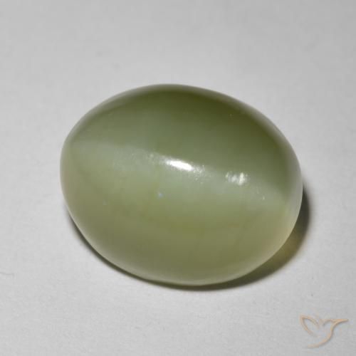 Ojo de Gato Actinolita Verde terroso natural de 5.80 ct, Ovalada, Translúcido