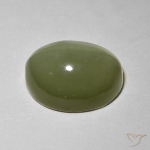 Ojo de Gato Actinolita Verde terroso natural de 5.80 ct, Ovalada, Translúcido