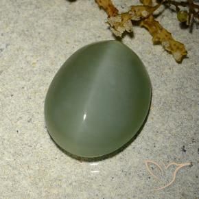 Ojo de Gato Actinolita Verde claro medio natural de 6.77 ct, Ovalada, Translúcido