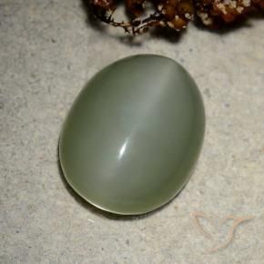Ojo de Gato Actinolita Verde medio natural de 10.66 ct, Ovalada, Translúcido