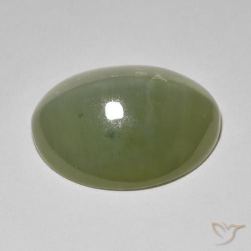 Ojo de Gato Actinolita Verde grisáceo natural de 11.42 ct, Ovalada, Translúcido