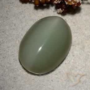 Ojo de Gato Actinolita Verde medio natural de 8.62 ct, Ovalada, Translúcido