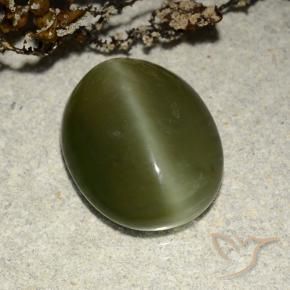 Ojo de Gato Actinolita Verde oscuro natural de 5.83 ct, Ovalada, Translúcido