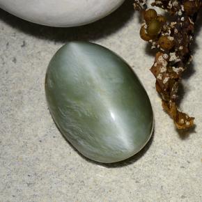 Actinolite cat's eye verde natural de 4,96 ct, corte óvalo, translúcido