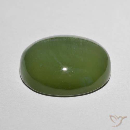 Ojo de Gato Actinolita Verde terroso pálido natural de 8.75 ct, Ovalada, Translúcido