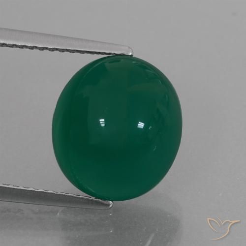 6.73ct Natural Verde oscuro medio Ágata, Ovalada, Translúcido, Photo A
