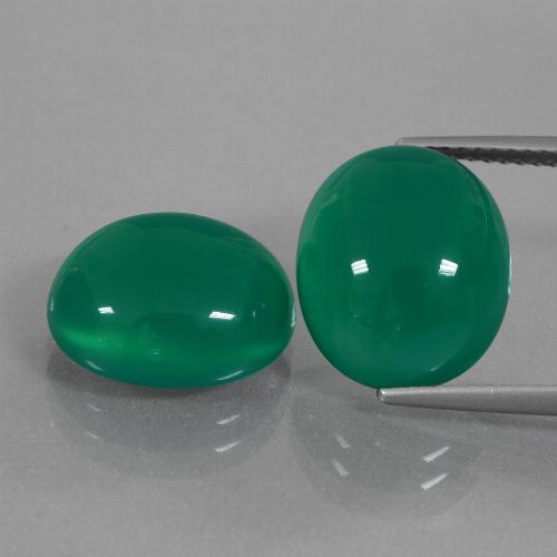 Gemas de Ágata Verde intenso medio natural de 13.23 ct, Corte Óvalo, Translúcido