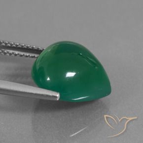 Ágata Verde intenso medio natural de 7.28 ct, En forma de pera, Translúcido