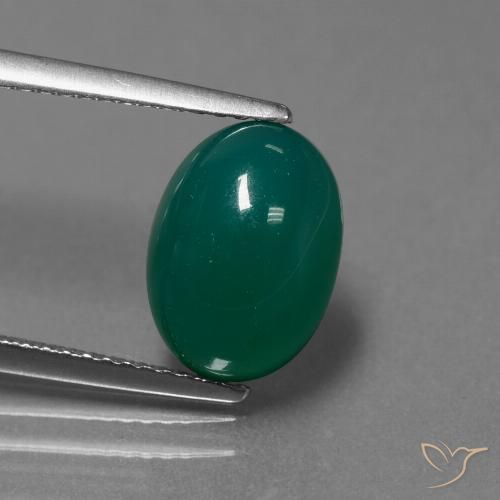 3.69ct Natural Verde oscuro medio Ágata, Ovalada, Translúcido