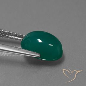 Ágata Verde oscuro medio natural de 3.69 ct, Ovalada, Translúcido