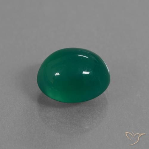 Ágata Verde oscuro medio natural de 3.31 ct, Ovalada, Translúcido