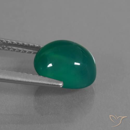 Ágata Verde oscuro medio natural de 3.31 ct, Ovalada, Translúcido