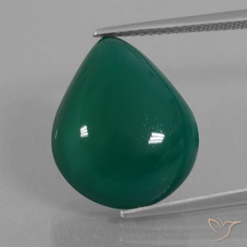 12.92ct Natural Verde oscuro medio Ágata, En forma de pera, Translúcido
