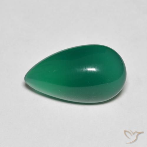 Ágata Verde oscuro medio natural de 3.75 ct, En forma de pera, Translúcido