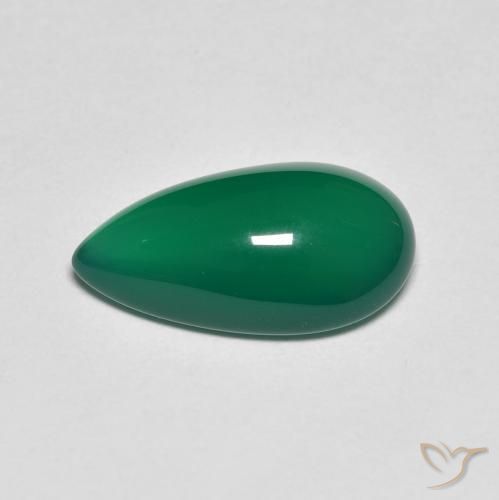 Ágata Verde oscuro medio natural de 3.75 ct, En forma de pera, Translúcido