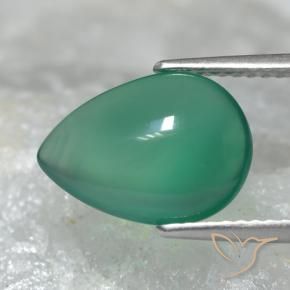 Ágata Verde frío natural de 3.00 ct, En forma de pera, Translúcido